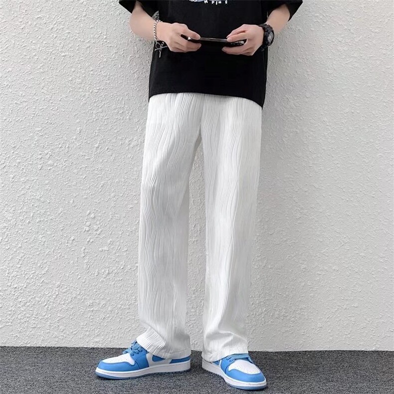 白色阔腿裤垂感夏季新款宽松直筒冰丝休闲拖地裤子男女MK18-P35图片