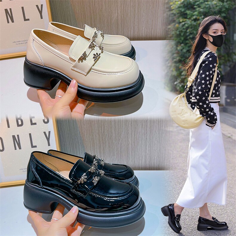 真皮乐福鞋女2023秋季新款女士单鞋女粗跟黑色小皮鞋女英伦风女鞋，女鞋小皮鞋，电商A223