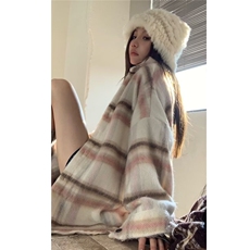 长袖衬衫毛绒绒宽松百搭时尚舒适慵懒风开衫条纹毛衣女百搭上衣冬，男装针织衫/毛衣，星座1210-1