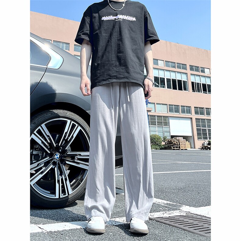 A1788059新款夏季薄款透气耐磨男直筒长裤麻休闲宽松垂感阔腿裤,男装休闲裤,电商A178