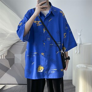 夏季新款满印动物字母短袖宽松衬衫 A071-C37-P38图片