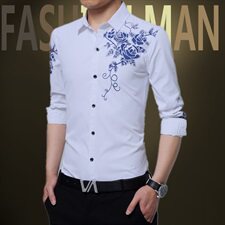 C838男士长袖衬衫印花青年韩版商务休闲白衬衣修身正装潮，男装衬衫，电商D310（原电商305）