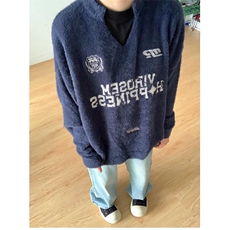 刺绣条纹水貂毛圆领毛衣男女松弛感慵懒风套头针织衫潮流MY9231，男装针织衫/毛衣，星座516A