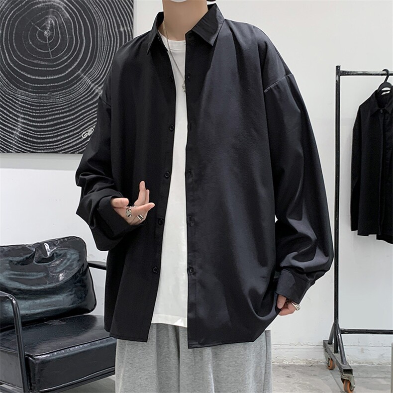 坠感纯色内搭长袖衬衫男港风春季外穿衬衣C620/P27,男装衬衫,电商D202