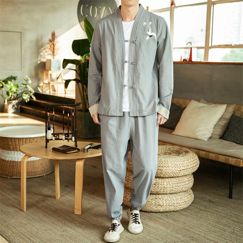 风唐装盘扣夹克男中式居士服宽松大码汉服套装男装A820-P115,男装夹克,钱塘788(原4013)