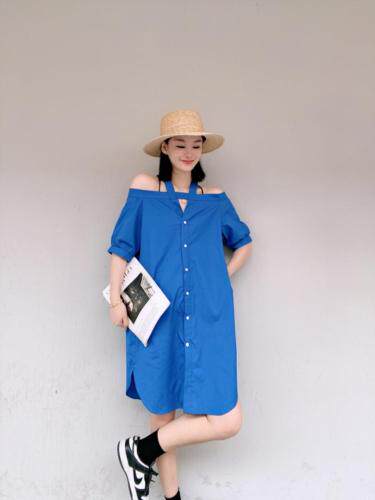 韩版漏肩连衣裙，女装连衣裙，玩美