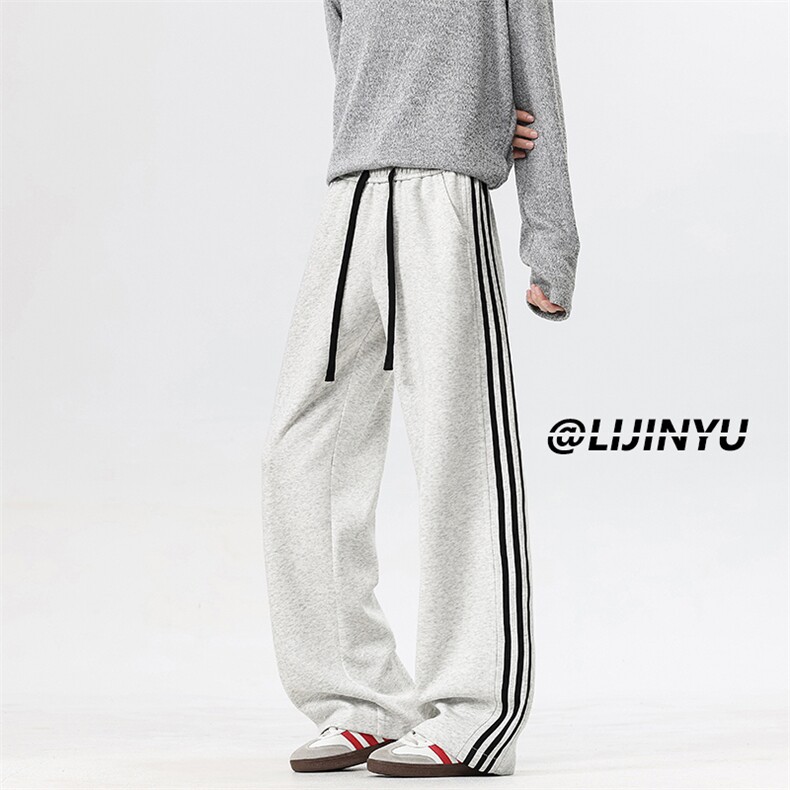 垂顺条纹新款舒适坠感阔腿长裤62%棉坠感M-5XL X2530特批32图片