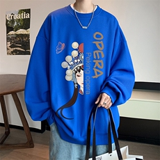 华夫格卫衣圆领卫衣男大码长袖t恤男外套HW76161-P30加绒款-P40，男装卫衣，电商A040