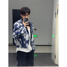 自家图，博主风cleanfit外套男蓝色扎染美式垫肩夹克JK2412-P80，男装夹克，星座1007（原301D）