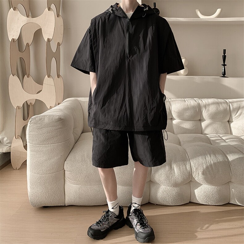 8XL-M休闲运动套装大码工装短袖冰丝薄款连帽户外防晒衣TZ1701P68,男装休闲套装,电商B238