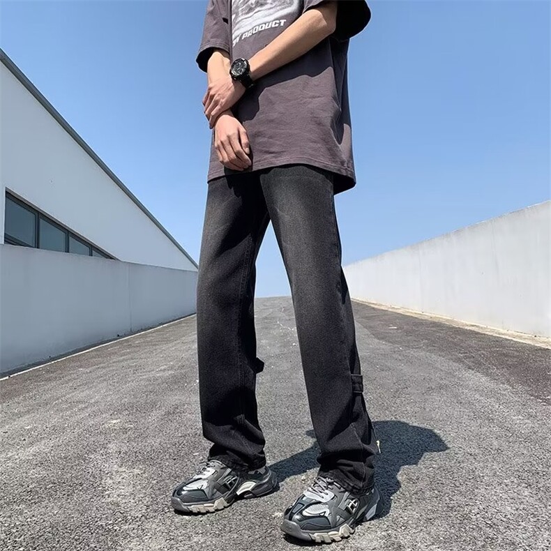 黄泥色直筒牛仔裤男潮牌美式设计感宽松拉链阔腿休闲长裤WN72-P45,男装牛仔裤,星座1008-1