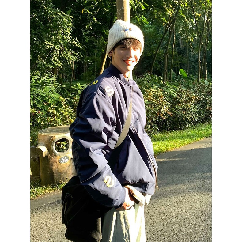 cleanfit美式飞行夹克棉服男春秋季短款潮牌藏青色复古刺绣棒球服,男装夹克,星座911-1