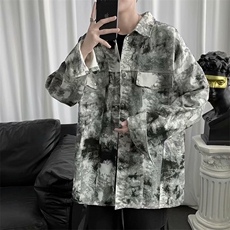 迷彩工装衬衫长袖青年街头日系衬衣男潮流宽松休闲外套W1226-P36，男装衬衫，星座512-4