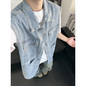 MJ214-p48-限价68 M-5XL现货宽松可脱卸大码牛仔马甲多口袋图片