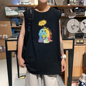 ！港风2023夏季无袖背心男加肥加大码宽松短袖T恤男BX279-P20图片