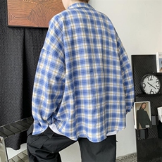 23秋装格子衬衫男女港风潮流复古休闲学生工装衬中性风H211/P45，男装衬衫，钱塘713
