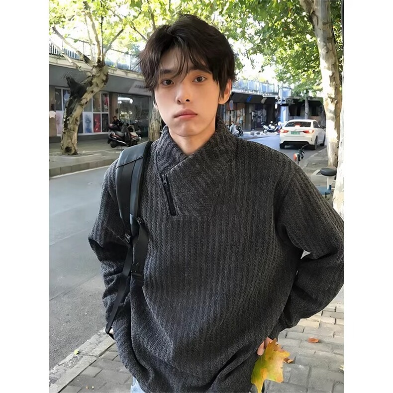 M28-P41灰色重磅斜拉链立领卫衣男款冬季内搭上衣，男装卫衣，电商B323A