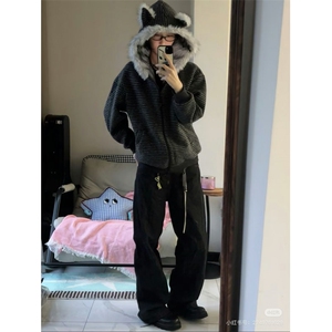 【有货】D6135-批138美式猫耳朵条纹毛领座山雕棉衣男新款冬棉服图片