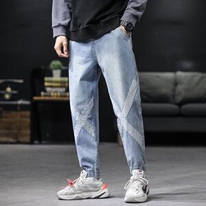牛仔裤男2021新款潮牌宽松百搭小脚哈伦束脚裤子图片