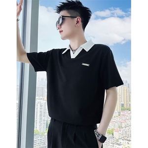 韩版翻领POLO衫男短袖2025新款修身V领痞帅半袖上衣服休闲男装潮图片
