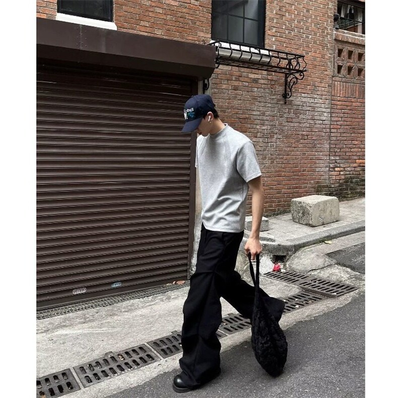 浅灰色cleanfit空气层拼接短袖T袖男短款重磅内搭上衣正肩五分袖,男装T恤,星座1005-4