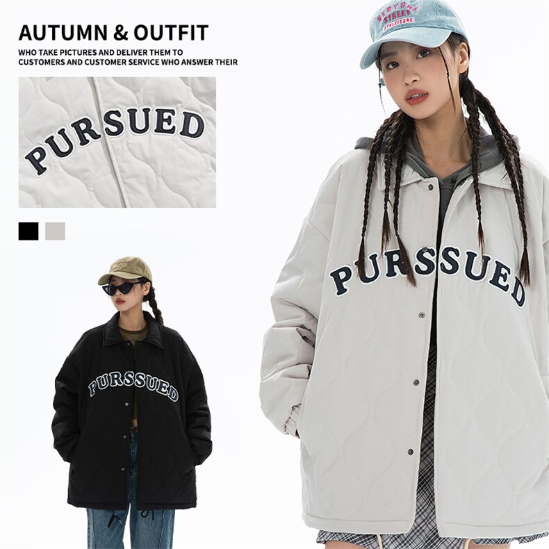 中性风翻领棉服女2024冬季新品复古刺绣棉衣外套潮J5035-P85控138,男装棉衣,电商A362