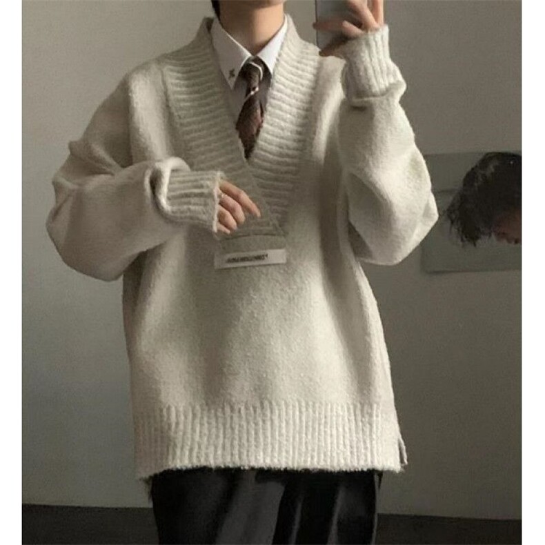 学院风V领毛衣男美式高级感情侣针织衫复古慵懒风低领外套,男装针织衫/毛衣,星座1210-1