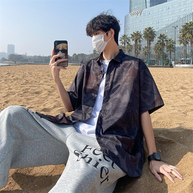 精品花衬衫男短袖夏季痞帅休闲上衣服外套翻领大码衬衣A012/P35,男装衬衫,电商A012