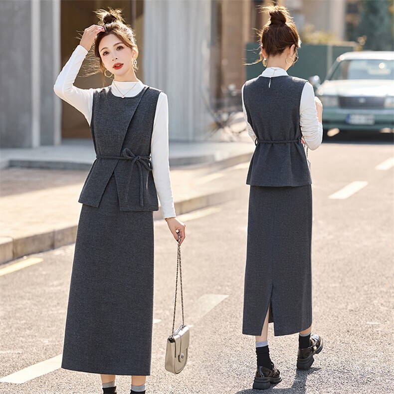 毛呢半身裙马甲小香风套装女2025春季新款减龄搭配一整套气质套裙，女装套装/套裙，流量+