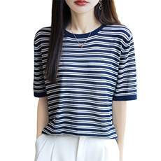 夏季新款简约莱赛尔天丝短袖女宽松百搭显瘦时尚休闲上衣，女装针织衫/毛衣，郡淞羊绒
