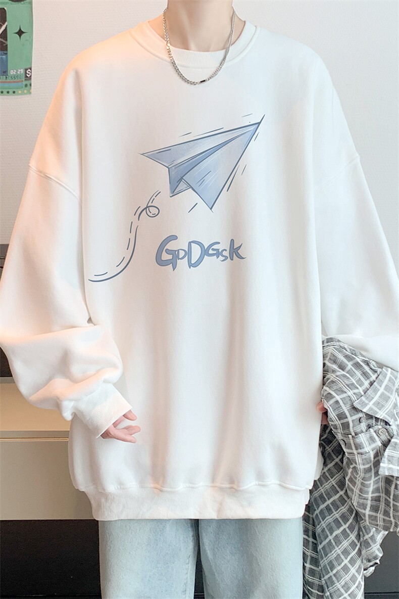 已注册华棉秋冬内景纸飞机圆领卫衣男宽松WY9114/P35加绒P45,男装卫衣,电商B316