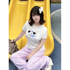 H0971-P35推荐#原版工艺毛巾绣包边拉肩修身短袖T恤，女装T恤，星座617A-2