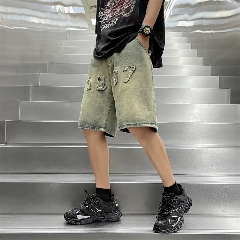 美式个性牛仔短裤男刺绣痞子帅气2026夏季新款ins五分裤RK235-P39,男装牛仔裤,星座412