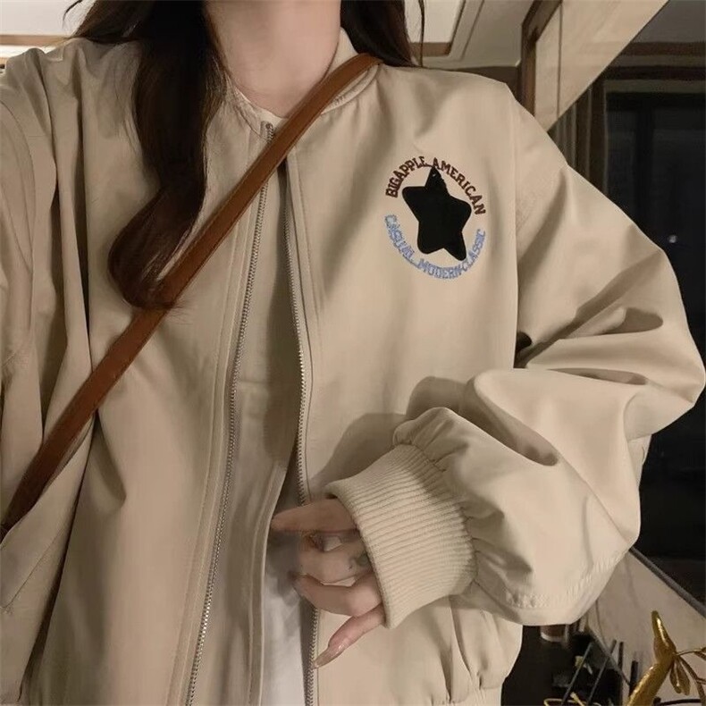 2025秋季新款韩版星星字母刺绣宽松立领棒球服时尚短款休闲外套女,女装短外套,星座506A