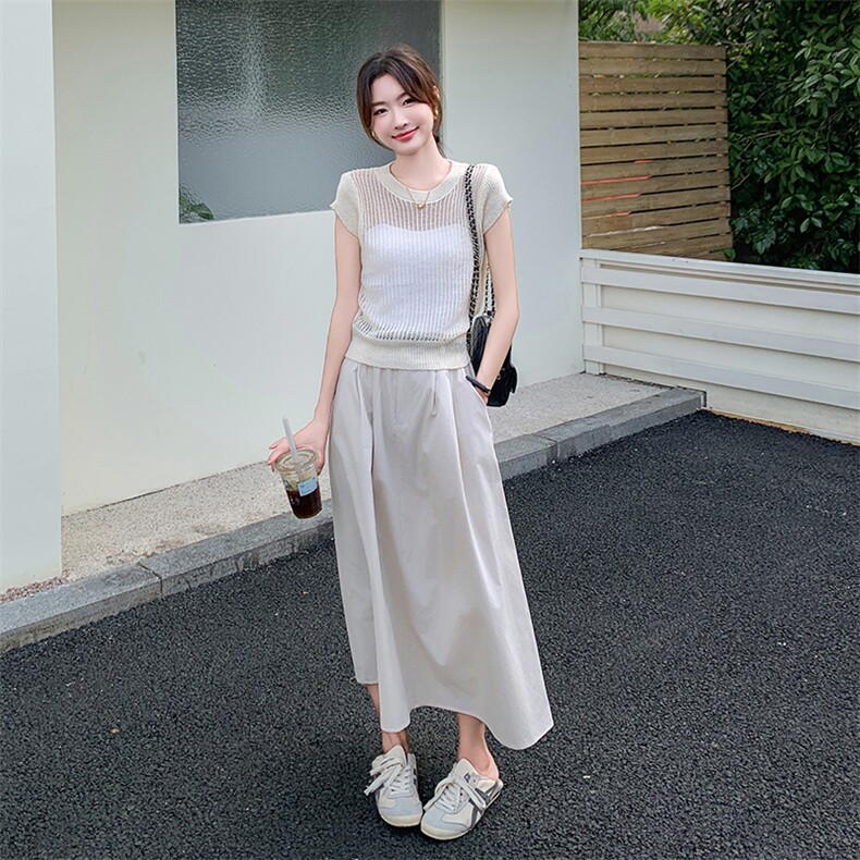 优雅知性女神范米白色上衣半身裙女夏季2025新款干练气质女装套装,女装套装/套裙,2C159