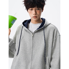 8XL-M秋连帽卫衣男宽松休闲纯色拉链开衫外套拼色帽衫运动WY27P65，女装短外套，电商D206-1