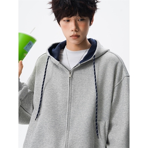 8XL-M秋连帽卫衣男宽松休闲纯色拉链开衫外套拼色帽衫运动WY27P65图片