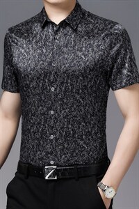 夏季男士纯色短袖无痕衬衫商务男装冰丝免烫衬衣男装打底衫图片