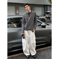 亨利领条纹t恤潮牌美式长袖上衣cleanfit内搭打底衫W191-P50网图，女装T恤，电商B245