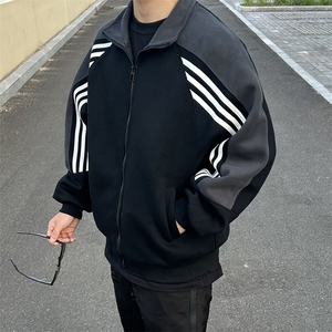 抖音得物高品质 美式高街重磅结构织带拼接撞色立领卫衣外套 CM41图片