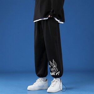 K13179-P35 加绒P45春季束脚直筒运动裤男大码宽松休闲卫裤哈伦裤图片