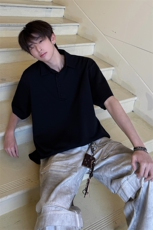 Polo西装翻领小众休闲时尚上衣短袖T恤简约宽松韩版时尚短袖P45，男装T恤，电商B319