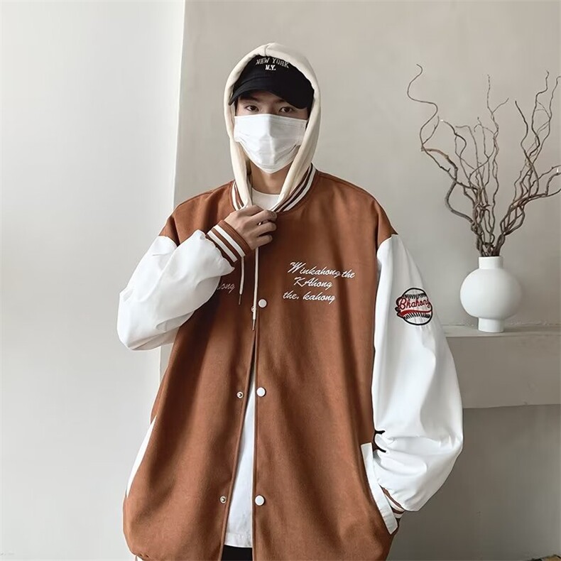 连帽秋冬季夹克外套男潮牌美式宽松大码休闲棒球服上衣W5041-P60,男装夹克,星座412-3