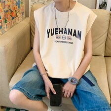 抖音供货、180克现货全棉印花背心宽松无袖T恤D223A-BX2203-P20,男装背心/马甲,电商019-1