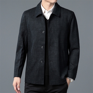 毛呢外套男春秋季2022中老年人上衣服爸爸秋冬装中年男士夹克