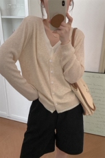 春季新款时尚百搭女士V领两件套开衫，女装针织衫/毛衣，佰米娇羊绒