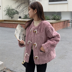 2022冬季新款小香风牛角扣仿羊羔毛外套女皮毛一体毛绒皮草大衣厚图片