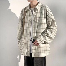 CS324美式复古灯芯绒格子衬衫男vibe高街长袖衬衣潮流百搭外套，男装衬衫，星座308A-1（原309B-1）