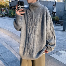高领麻花毛衣男冬季设计感半拉链针织衫外套宽松复古线衣M423-P55，男装针织衫/毛衣，星座1008
