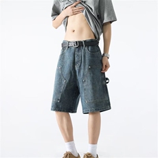 工装牛仔短裤男生夏季薄款潮牌宽松直筒五分裤A9695-P40，男装牛仔裤，星座208-5